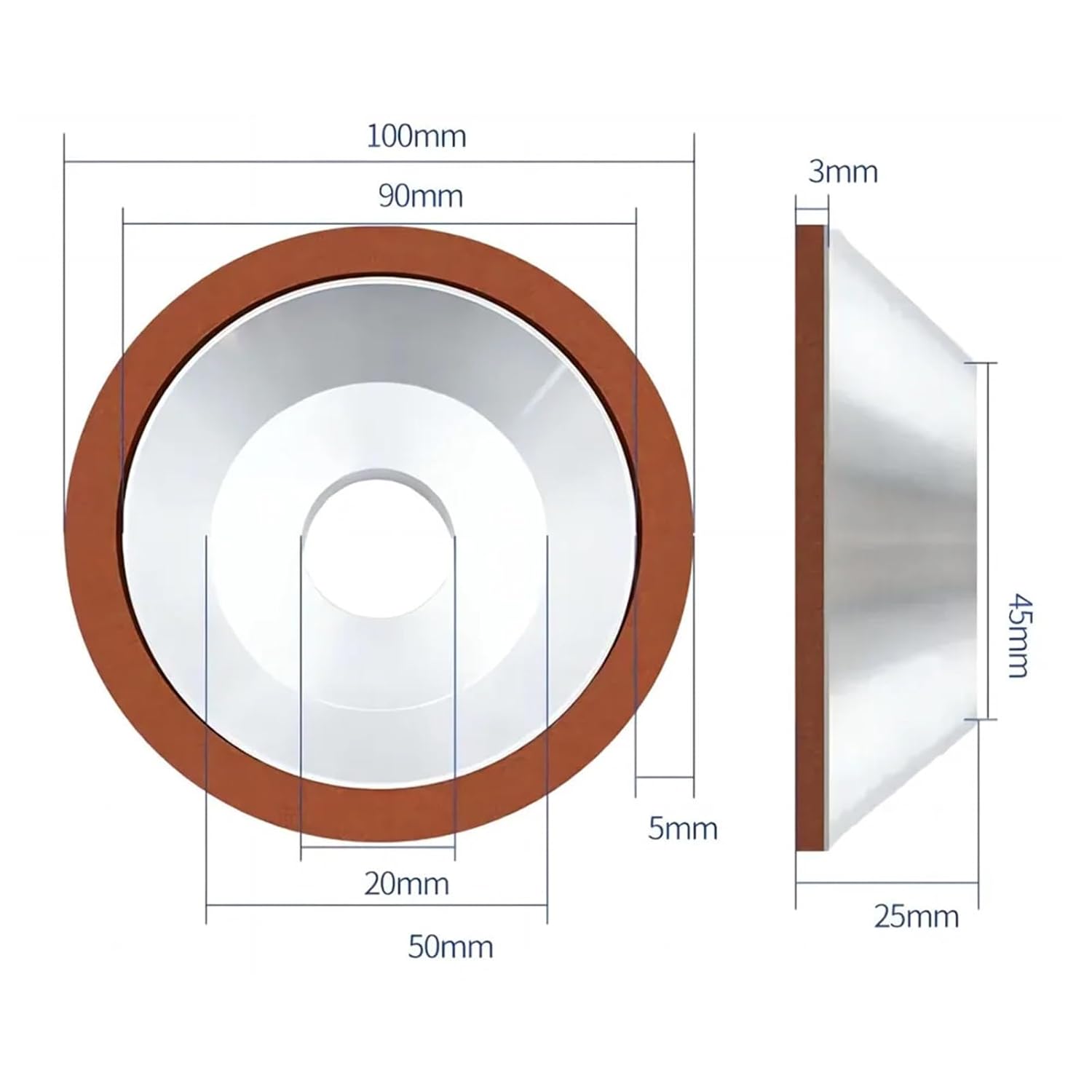 Bowl Shaped Resin Bond Diamond Grinding Wheel - 100mm/125mm/150mm for Knife Sharpening and Precision Grinding,1pc(1500Grit D100x5x3mm)