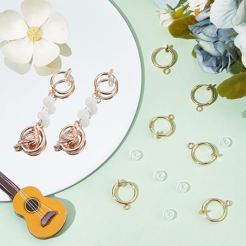 1 Box 30Pcs Brass Clip on Earrings Gold Earring Converter Kit Hoop Components with Silicone Pads and Loops Round Non Pierced Clips for Jewelry Making Supplies DIY Craft Accessary Beginner
