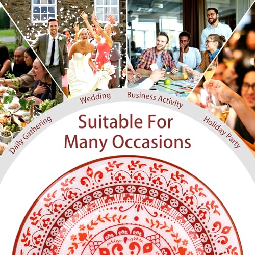 Hioasis 60pcs Red Plastic Plates Set - Floral Red & White Porcelain Design, 10.25" Dinner & 7.5" Dessert Plates Disposable for Christmas (Dishwasher Safe, Traditional Style) by Hioasis - Image 7