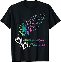 Heart Dandelion Flower Green Teal Pink Ribbons MBC Awareness T-Shirt