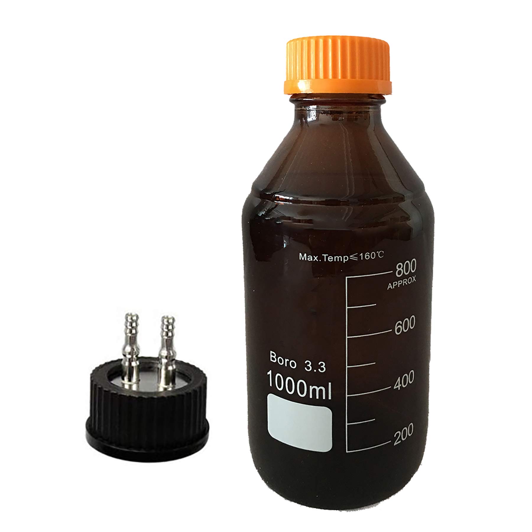 Runde Medienaufbewahrungsflasche aus Borosilikat, bernsteinbraun, mit GL45-Edelstahlverschluss – Fassungsvermögen: 100 ml bis 20.000 ml(1000ml M-2-Through)