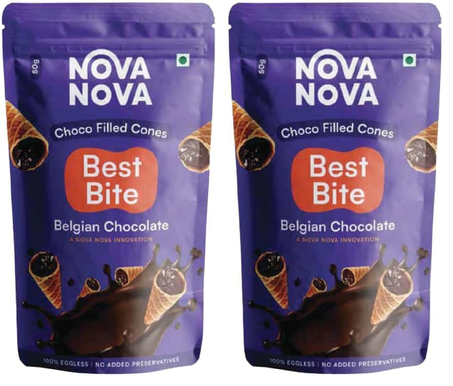 Image of Nova Nova Best Bite Choco Filled Cones - Pack of 4 | Belgian Chocolate | 100% Eggless | No Added Preservatives (100g)