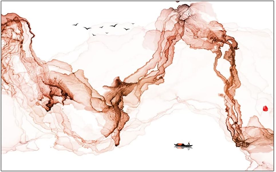 Window Clings Window Privacy Film Modern Chinese Landscape Painting Office Static Sticker Frosted Color Decorative Glass Window Film Privacy Window Film(C,60 * 120 cm)