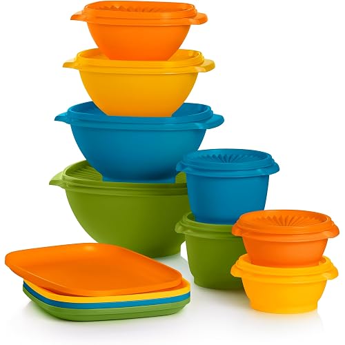 Tupperware Heritage Retro Collection, Bowls & Plates, 20 Piece Food Storage Container Set in Retro Colors, Dishwasher Safe and BPA Free