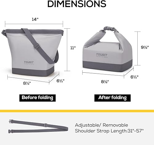 Miniatura 2 de TOURIT Lonchera para mujer con hebilla, duradera, de apertura amplia, plegable, aislada, para el trabajo, al aire libre, color gris