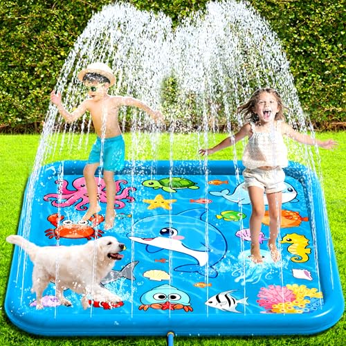 Splash Pad for Kids & Pets, 67"/170cm Water Sprinkler Play Mat, Inflatable Outdoor Water Play Toy, Summer Garden Wading Pool Games For 3+ Age Child Toddler, Beach Backyard Play Mat for Girls Boys