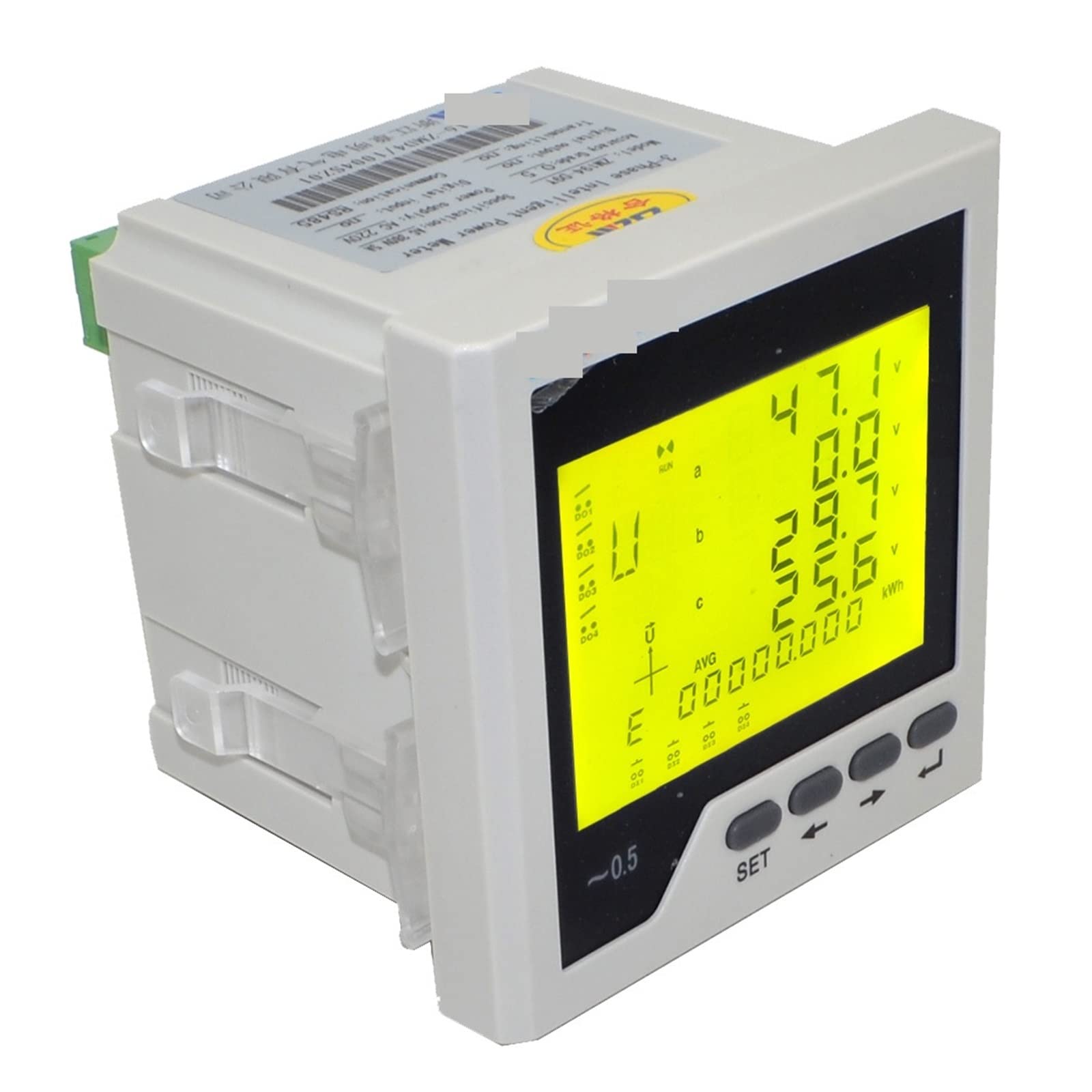 Compteur Électrique Monophasé, Ampèremètre de Compteur d'énergie réseau triphasé à Affichage LCD numérique Intelligent Multifonction avec Fonction de Communication RS485, Facile à Installer