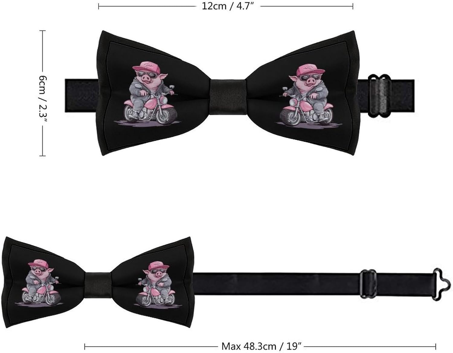 Funny Animal Pigs on Moped Bow Ties for Men Fun Printed Pre Tied Adjustable Bowtie for Party Wedding