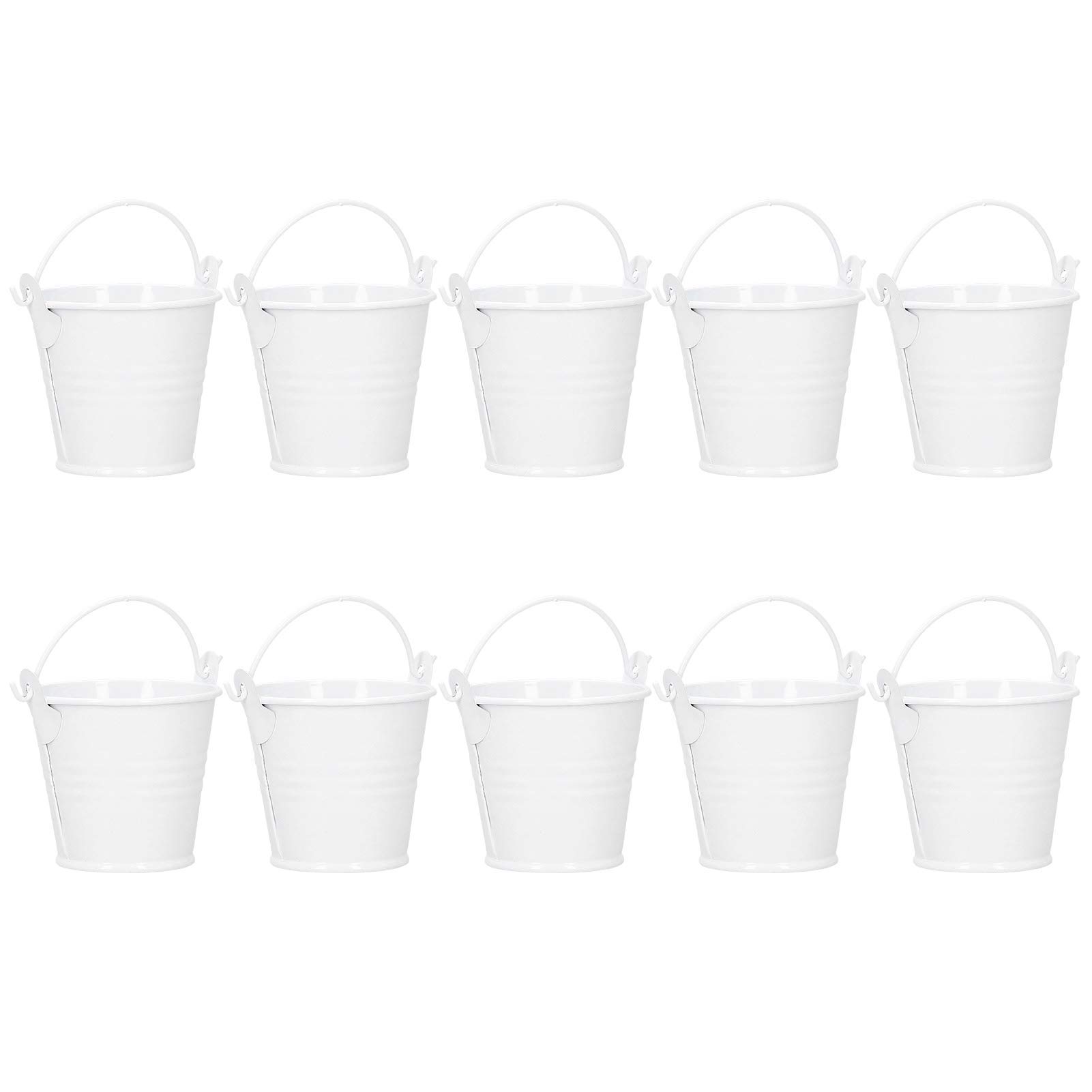 10PCS Flower Pot Mini Succulent Plant Pot Small Metal Bucket for Indoor Outdoor Decoration(white)