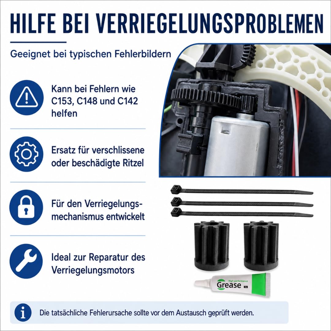Ritzel Set passend für Thermomix TM5 TM6 – 2 Stück Verriegelungsmotor Zahnräder aus strapazierfähigem ASA, Ersatzritzel für Fehler C153 C148 C142, inkl. Fett und Kabelbinder