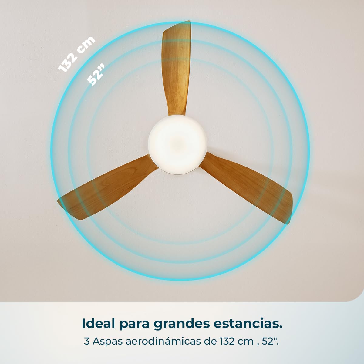 Cecotec Ventilador de Techo con Luz EnergySilence Aero 520 Willow. 30W, Motor DC, Diámetro 52” (132cm), 3 Aspas, 3 Tonos LED, Mando a Distancia, Temporizador y 6 Velocidades, Modo Winter-Summer | Fernbedienung, 6 Geschwindigkeitsstufen, Sommer-/Winterfunk