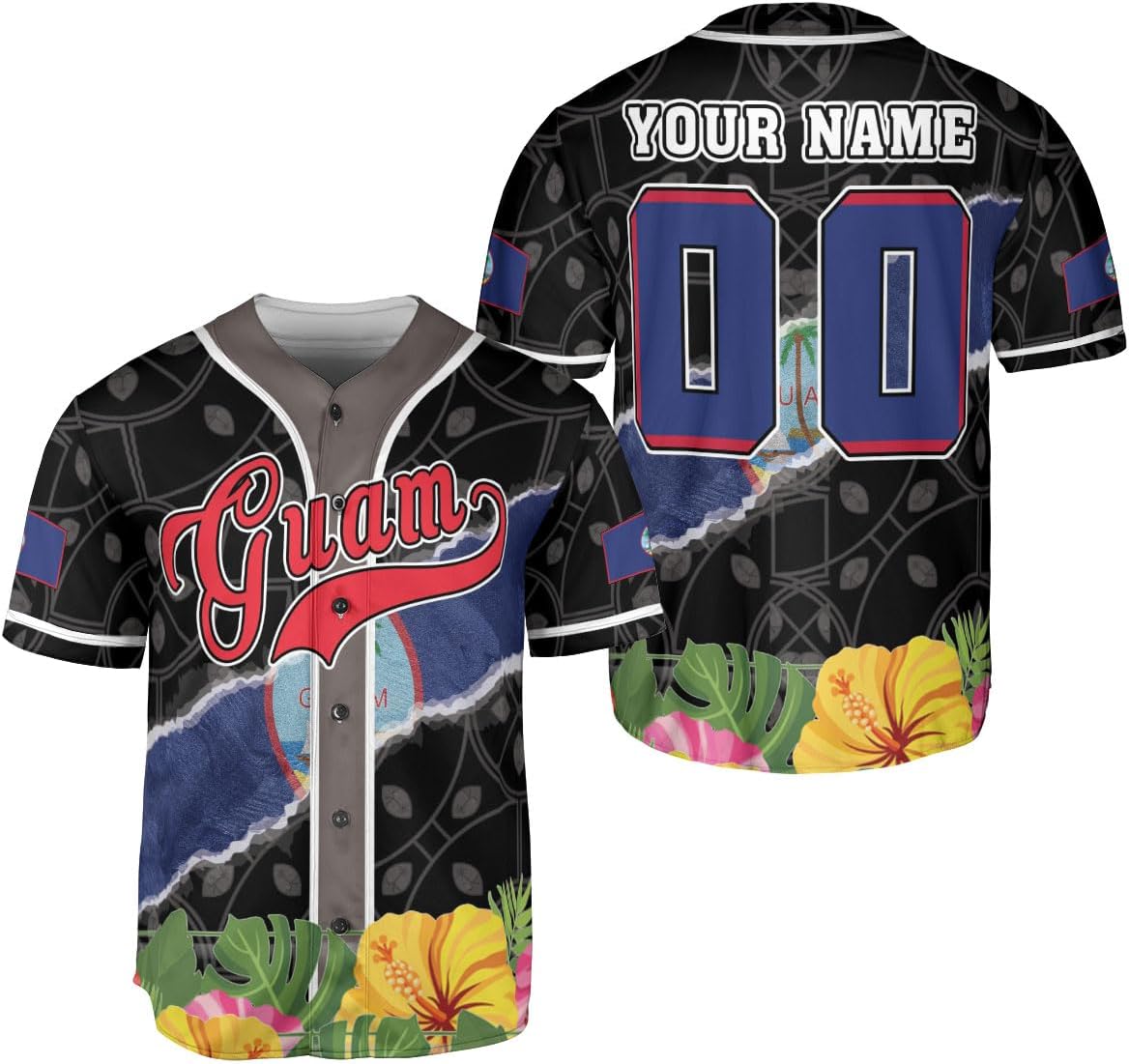 Personalized Guam Baseball Jersey Shirt, Guam Flag Jersey Gifts Guahan, Guam Islander Pride Shirts for Men & Women