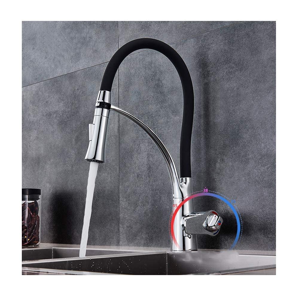 MXXQRHF Thermostatic Kitchen Faucet with Pull Down Sprayer 360 176; Rotation, Brass Kitchen Sink Faucet Single Hole Single Handle Deck Mounted High Arc Kitchen Sink Mixer Tap