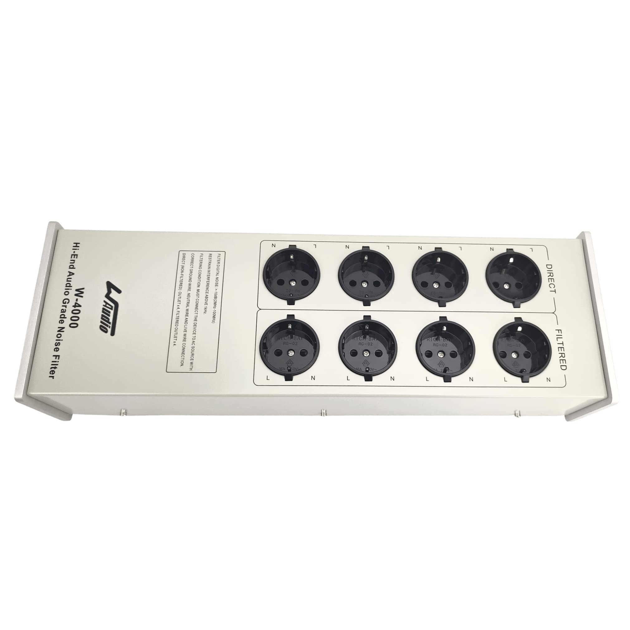 W-4000 del acondicionador del poder de la ca de WAudio, protector video audio de la sobretensión del purificador del poder del filtro del ruido con los zócalos del estándar europeos (Plata)