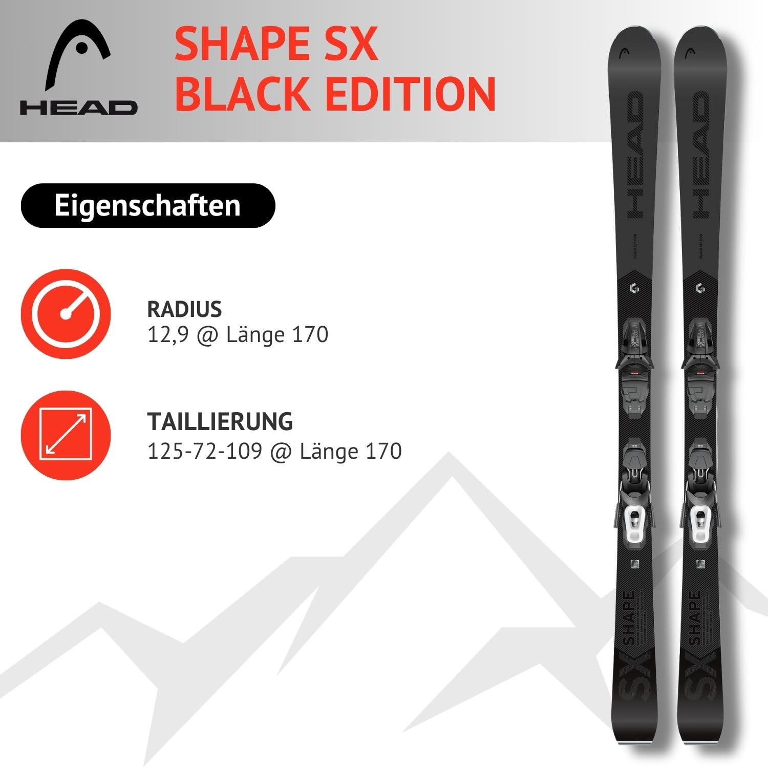 Ski Alpinski Pistenski - Head Shape SX Black Edition - Speed Rocker - inkl. Bindung PR11 GW Gripwalk Z3-11 - für Fortgeschrittene und Könner - Carvingski für präparierte Piste