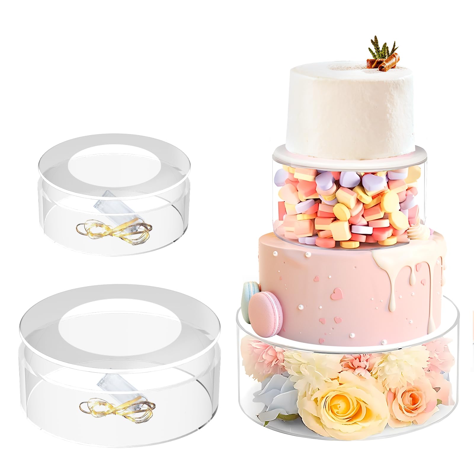 2 Pack Acrylic Cake Stand, Fillable Cake Stand Cylinder Cake Riser