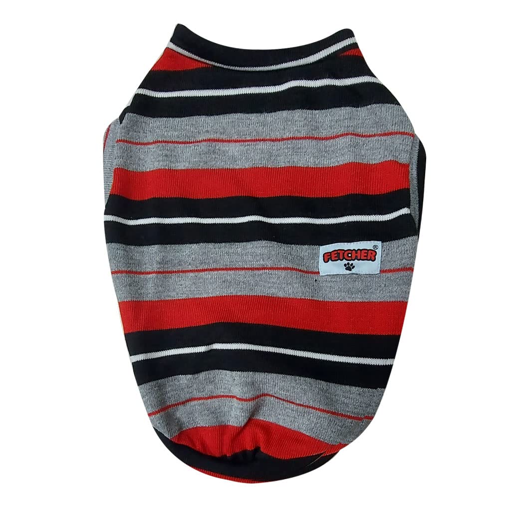 FETCHER Red Black Striped Premium Dog, Puppy, Kitten and Cat Warm T-Shirt | Sweater for Small Breeds (16" Medium) 1