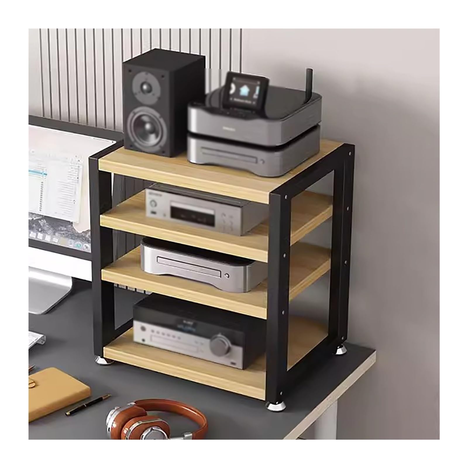 Rack HiFi a 3 livelli e supporto per altoparlanti, armadietto compatto per home theater, console per videogiochi, giradischi, TV e amplificatori, apparecchiature elettroniche