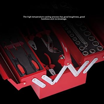Multifunctional Home Toolbox Portable Steel Hardware Repair Box Portable Storage Car Repair Tool 48 Sets of Practical Safety,Red,48 item