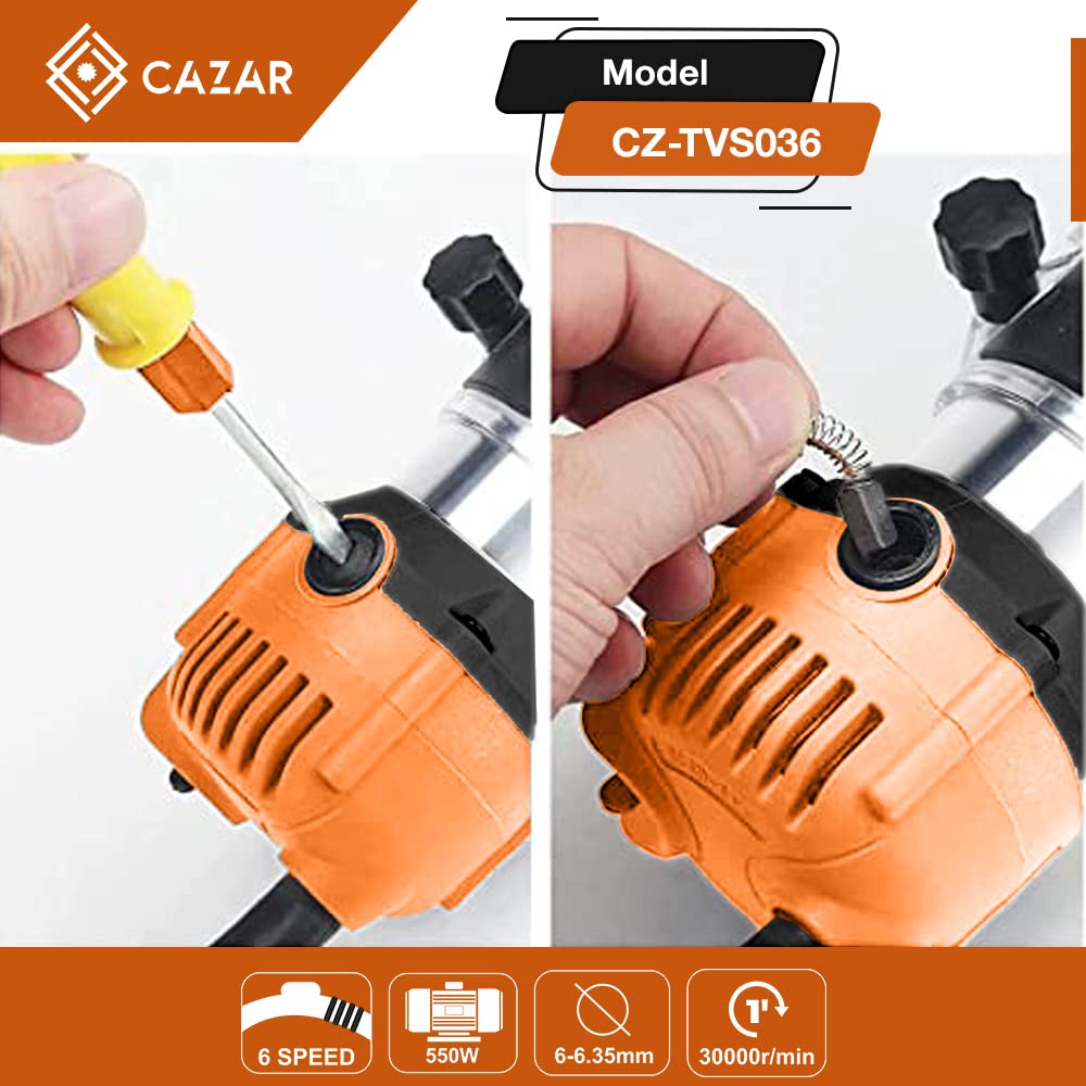 CAZAR CZ-TVS036 Professional Variable 6-Speed Metal Body Wood Trimmer/Router (6-6.35 mm) machine, 3m long cord 3