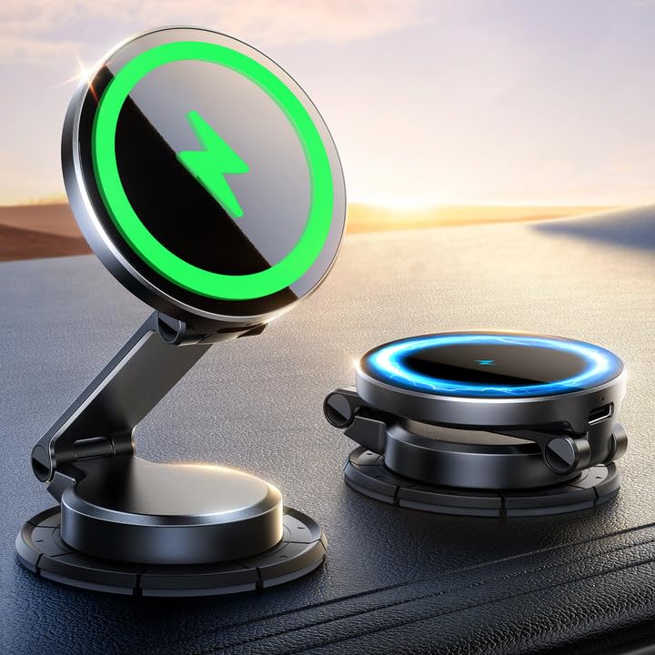 JOYROOM 15 W biltelefonhållare med laddningsfunktion [dubbelsidig rotation] automatisk trådlös laddare för instrumentbräda, Magsafe magnetisk hållare för iPhone 16 15 14 13 12 Pro Max Plus