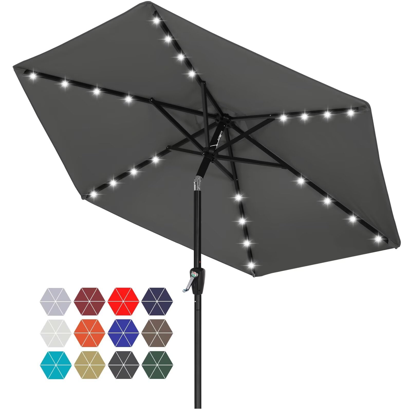 ABCCANOPY Solar Led Patio Umbrella with 24 Lights 7.5FT(Dark Gray)