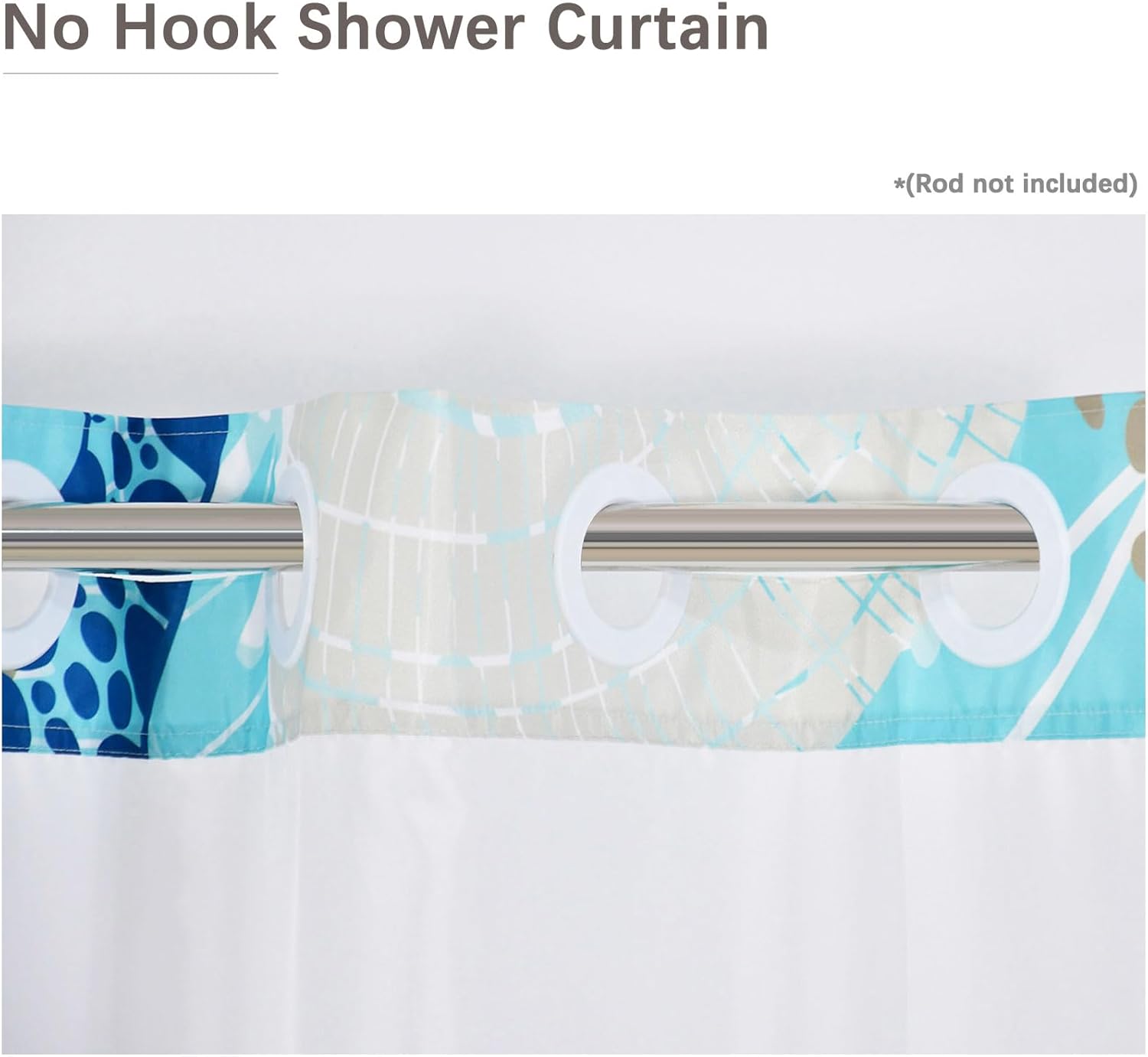 No Hook Shower Curtain,Blue Ocean Double-Layered Shower Curtain with Snap-in Liner and Weights,Starfish Coral Nautical Coastal Fabric Bath Curtain with See Through Mesh, 71x74in