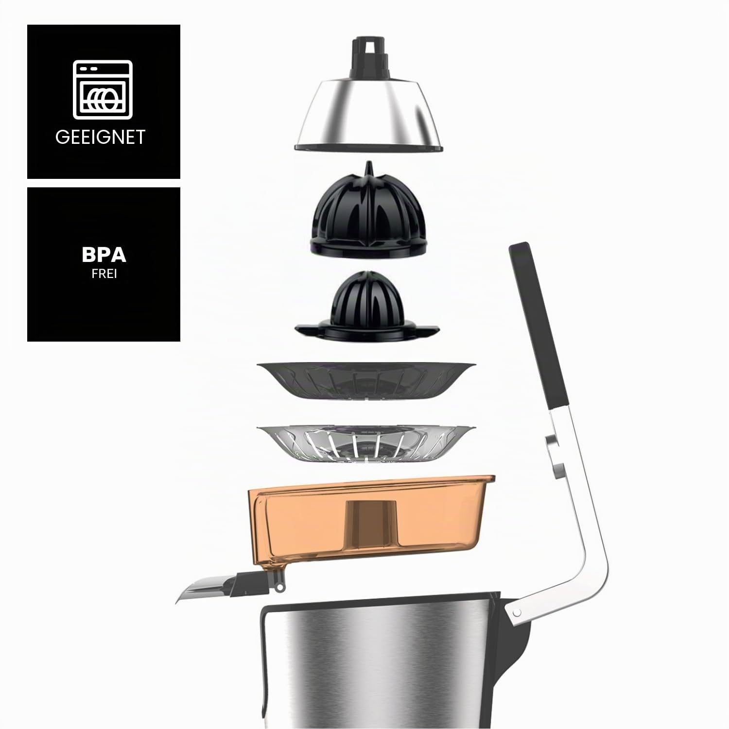 Taurus - Elektrische Hebel-Zitruspresse Easy Press 1000 Legend 1000W | Anti-Tropf-Ausguss | Edelstahl-Saftauslauf | Saftbehälter 650 ml | BPA-frei | Spülmaschinenfest