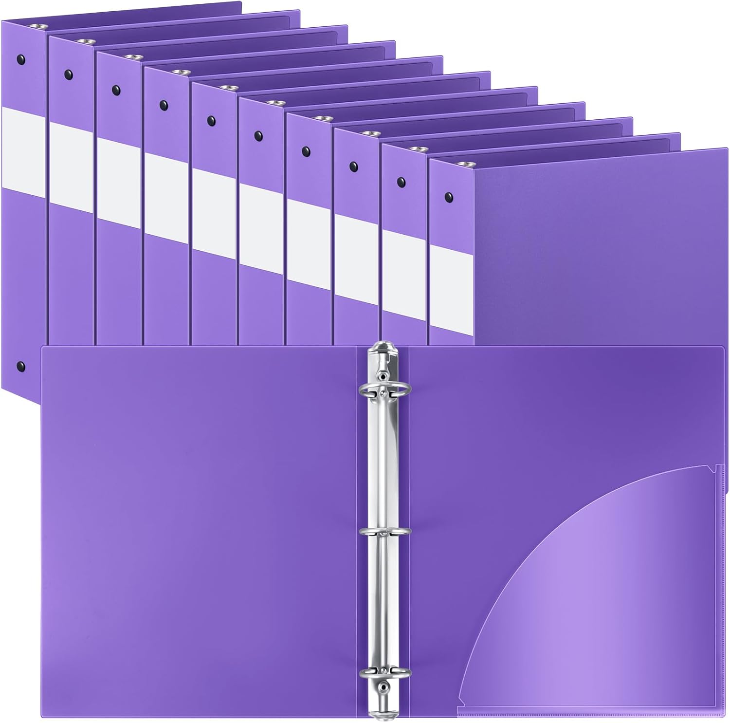 Henoyso 12 Pcs 3 Ring Binder 1.5 Inch Plastic Flexible Round Binder Fits Letter Size 8.5 x 11 Inch Paper Holds 300 Sheets with 1 Pockets for Office School (Purple)