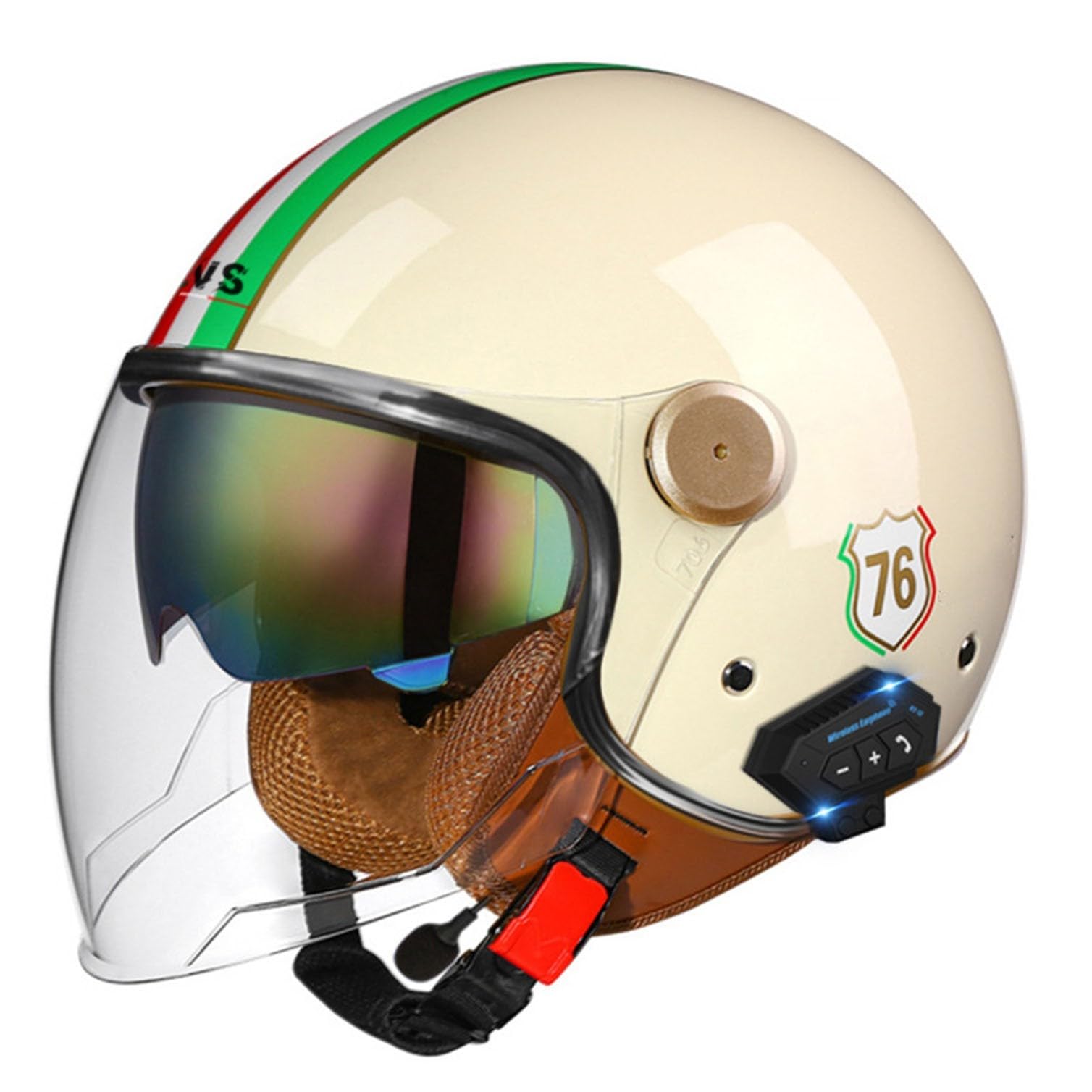 Bluetooth Casque Moto Jet Homme ECE Homologué Vintage Demi-Jet Casque de Moto Femme avec Double Visière Casque Scooter Ouvert pour Motard Tournée Biker