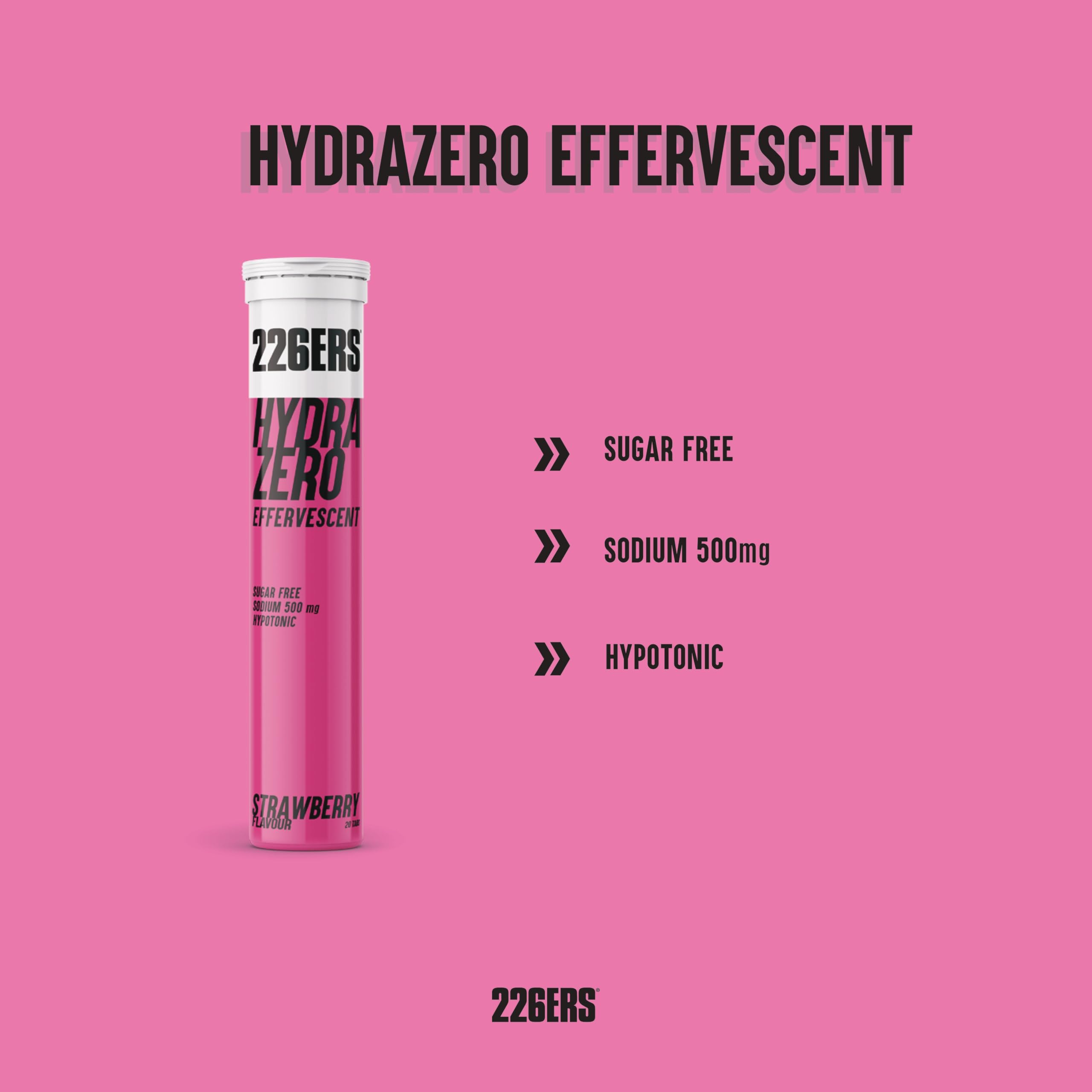 226ERS Hydrazero Effervescent, Compresse Effervescenti per il Reintegro degli Elettroliti, Adatte ai Vegani, senza Glutine, senza Calorie, Fragola, 20 Compresse