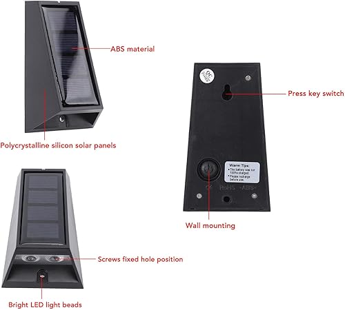 Miniatura 2 de Walfront Luces solares para vallas, LED que cambian de color, iluminación exterior con sensor de movimiento para patio, jardín y escalones