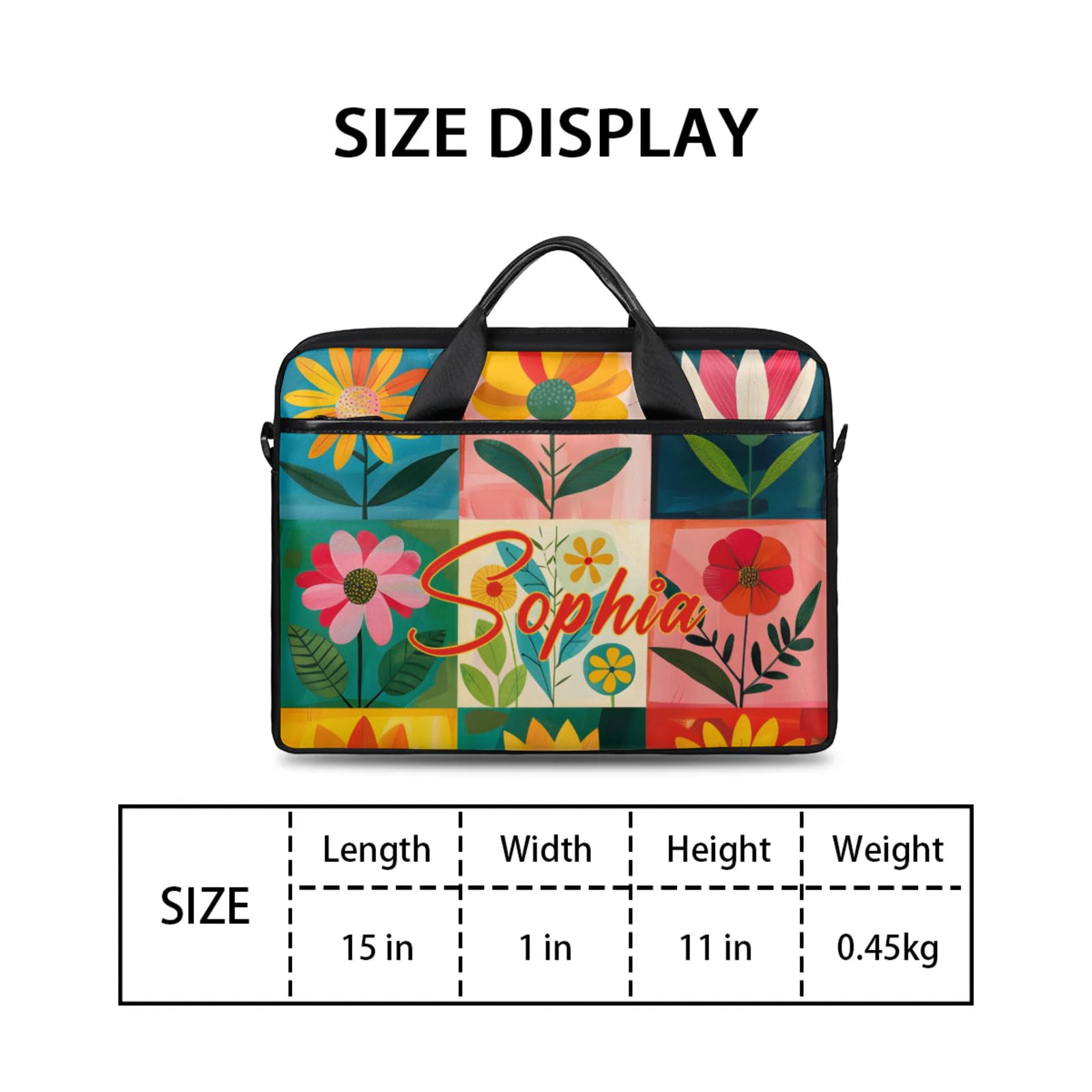Custom Laptop-Bag with Name,Lightweight Portable Personalized Shoulder Computer-Bag,Customized Briefcase for Women Flowers Yellow Beige Pink