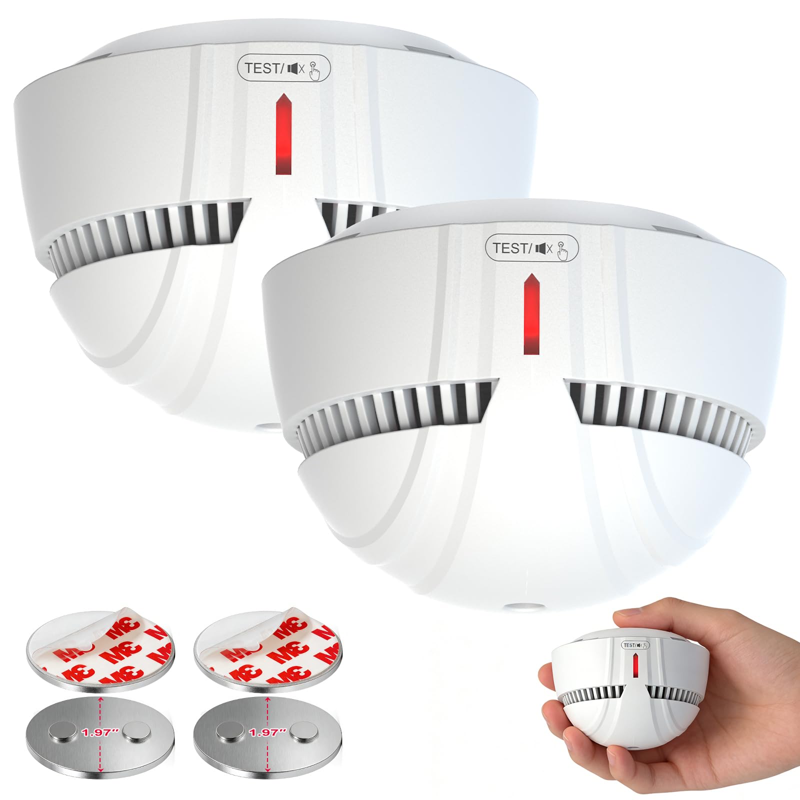 Daytech Smoke Alarm for Home,10-Year Battery Fire Alarm with Magnetic Mount,Mini Style Smoke Detector Conforms to EN 14604 Standard,LED & Silence Button,Fire Detector for Home Caravan Office 2 PACK