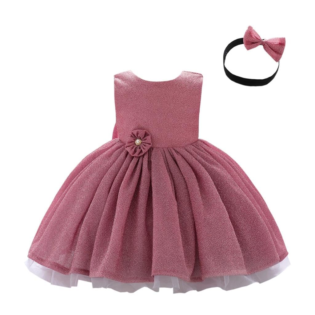 Lito Angels Mädchen Blumenmädchenkleid | Glitzer, Schleifendetail, Ärmellos, Haarreif, Hochzeit, Taufe, Kommunion, Geburtstagsfeier