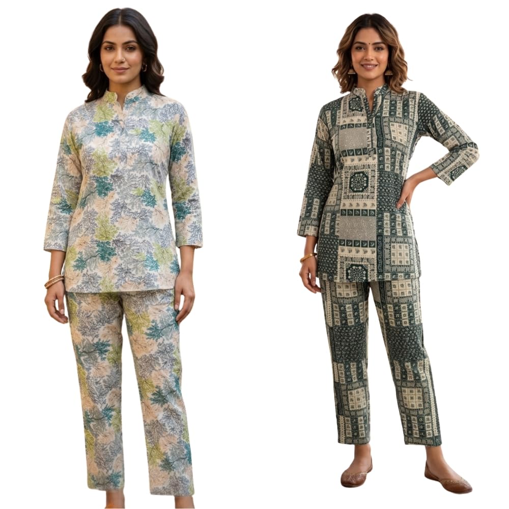 ridaa International Women's Crepe Multicolor Printed Co-ord Set (Combo of 2)-picture-40