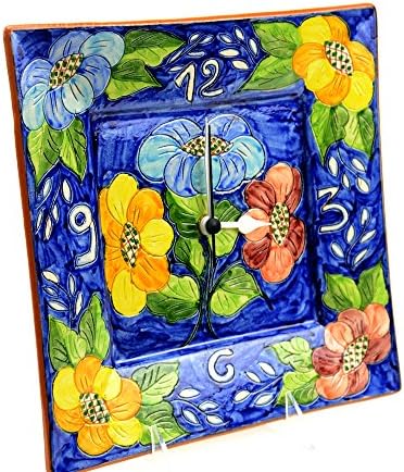 Hand-painted Wall Clock in Mediterranean Blue, Yellow, and Red