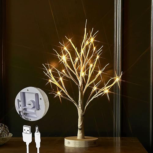 Miniatura 6 de LITBLOOM Árbol de aliento de bebé iluminado de 18 pulgadas, 30 luces LED con temporizador, funciona con pilas o enchufe USB, árbol bonsái con luces