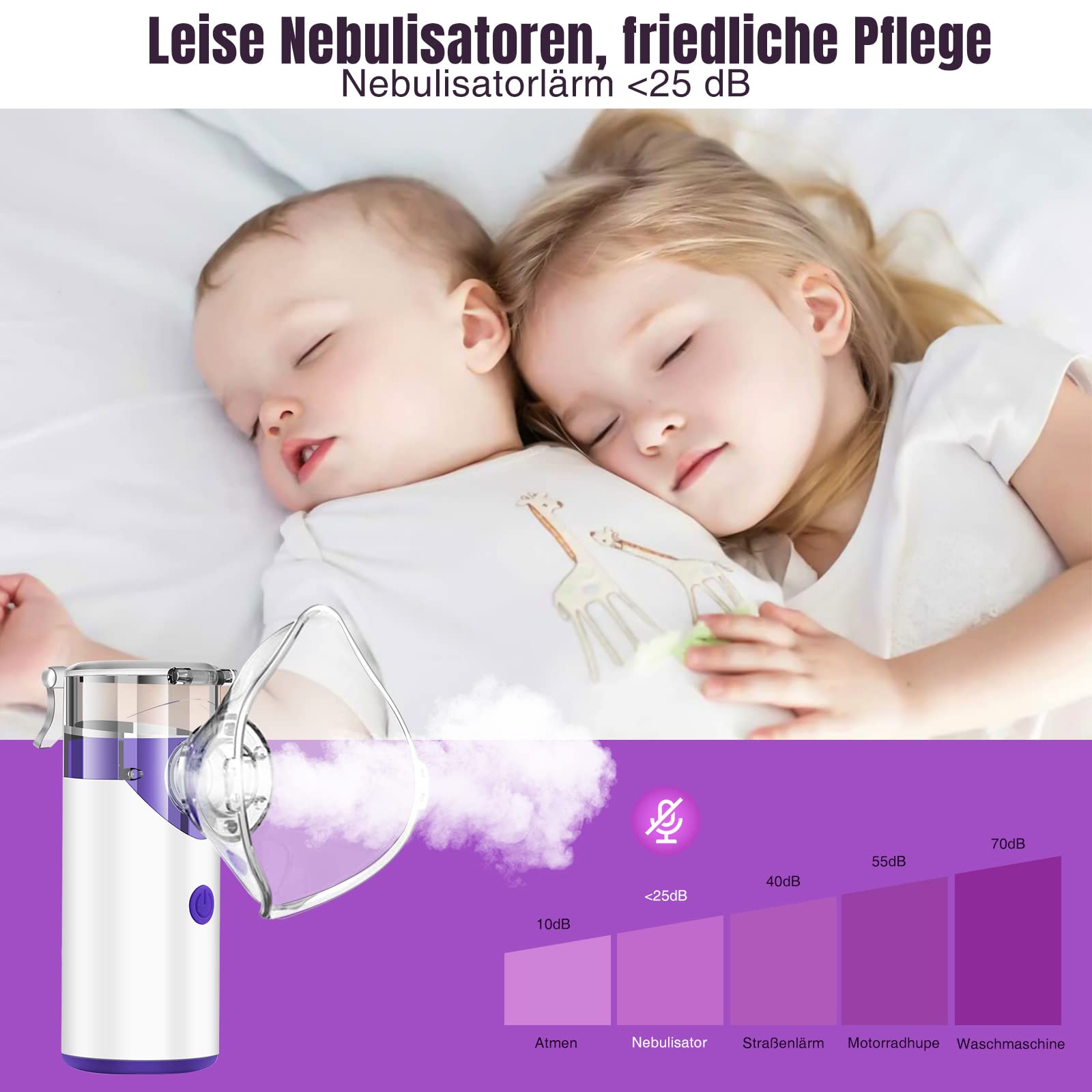 Inhalator dla dzieci, nebulizator dla dorosłych: przenośny inhalator na przeziębienie, ultradźwiękowy nebulizator – elektryczny ładowany przez USB, regulowany, cichy inhalator