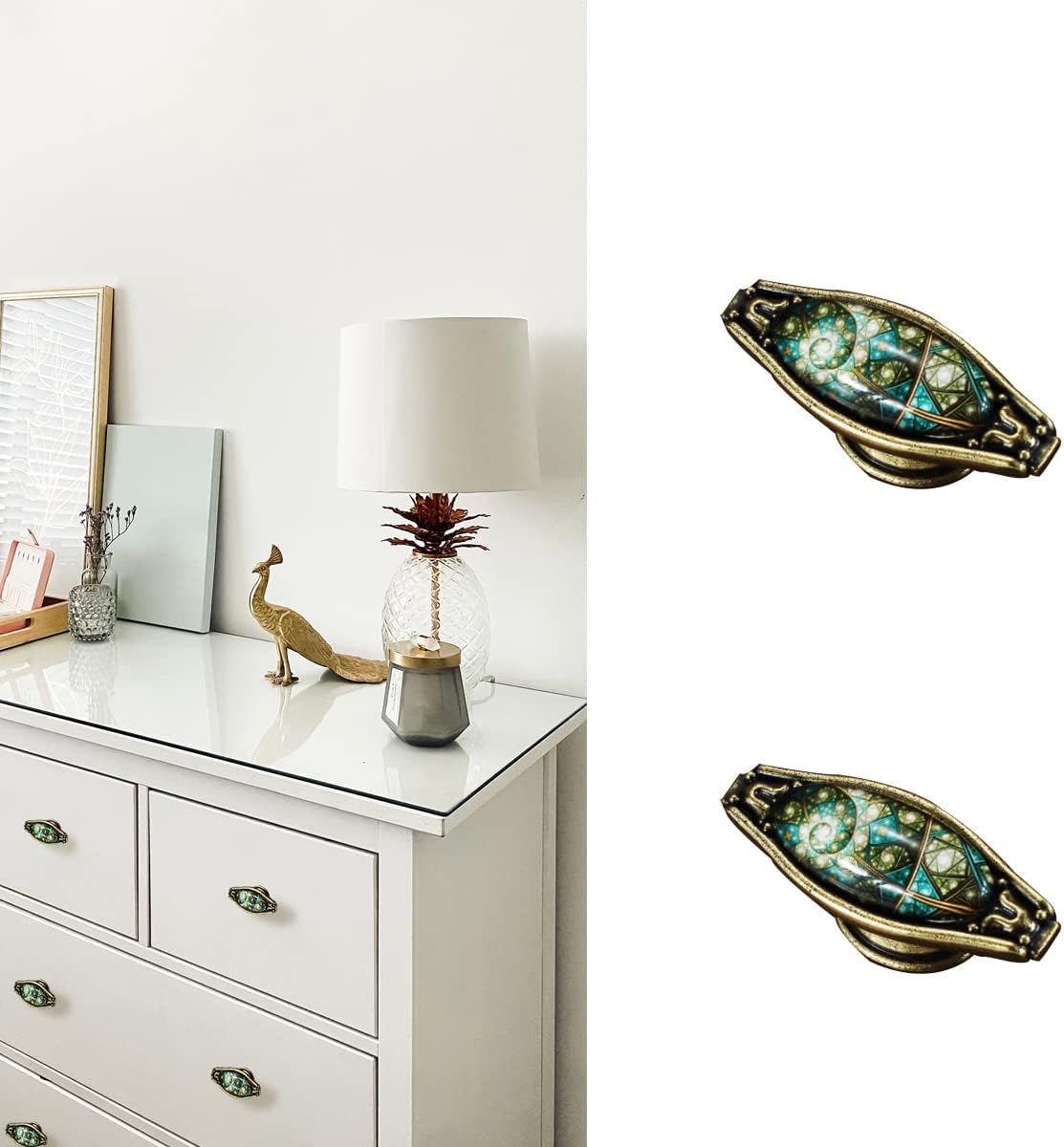 Oval Knobs Zinc Alloy Cabinet Pulls Furniture Knobs Starry Pattern Cupboard Handle Drawer Pulls Solid Metal Kitchen Hardware Handles for Cabinet Drawer Wardrobe (2pcs/Set)
