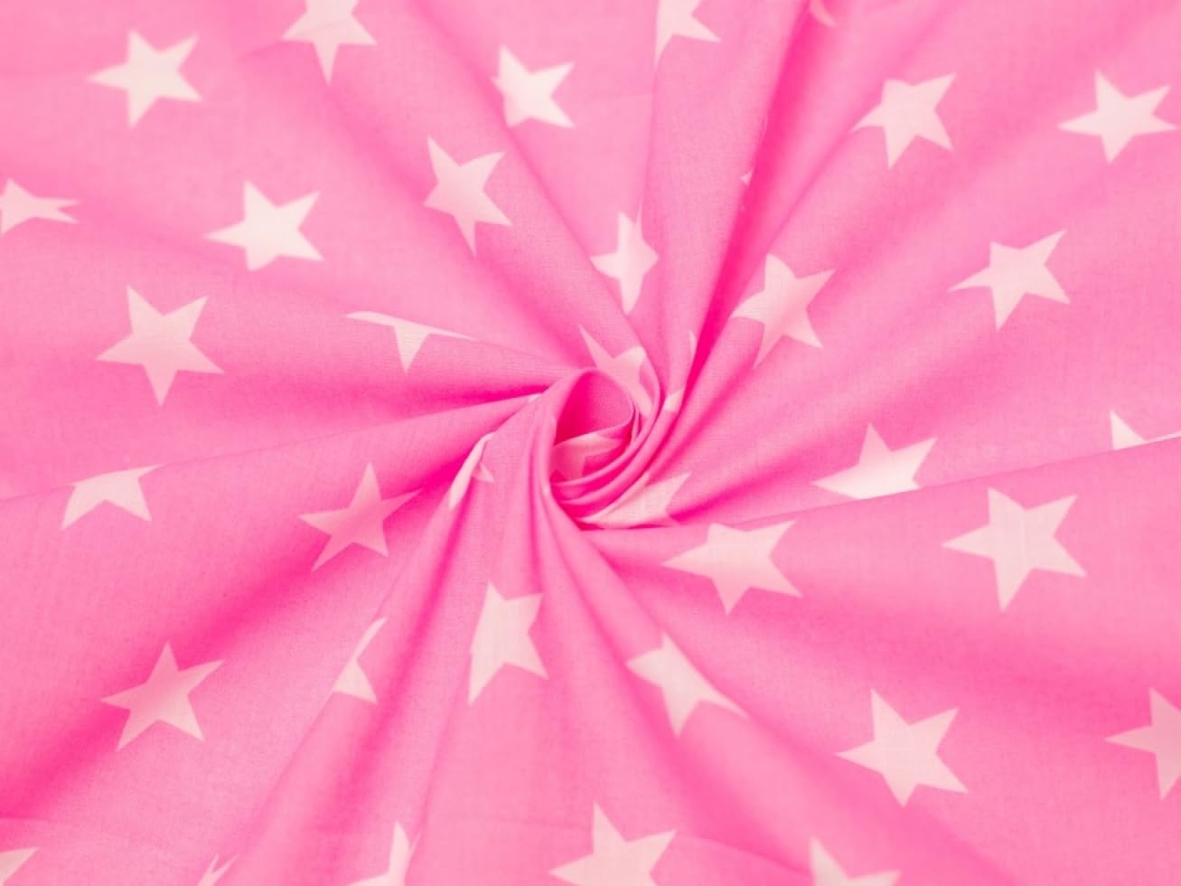 Minerva Pink Stars Print Polycotton Dress Fabric Bright - Per Metre