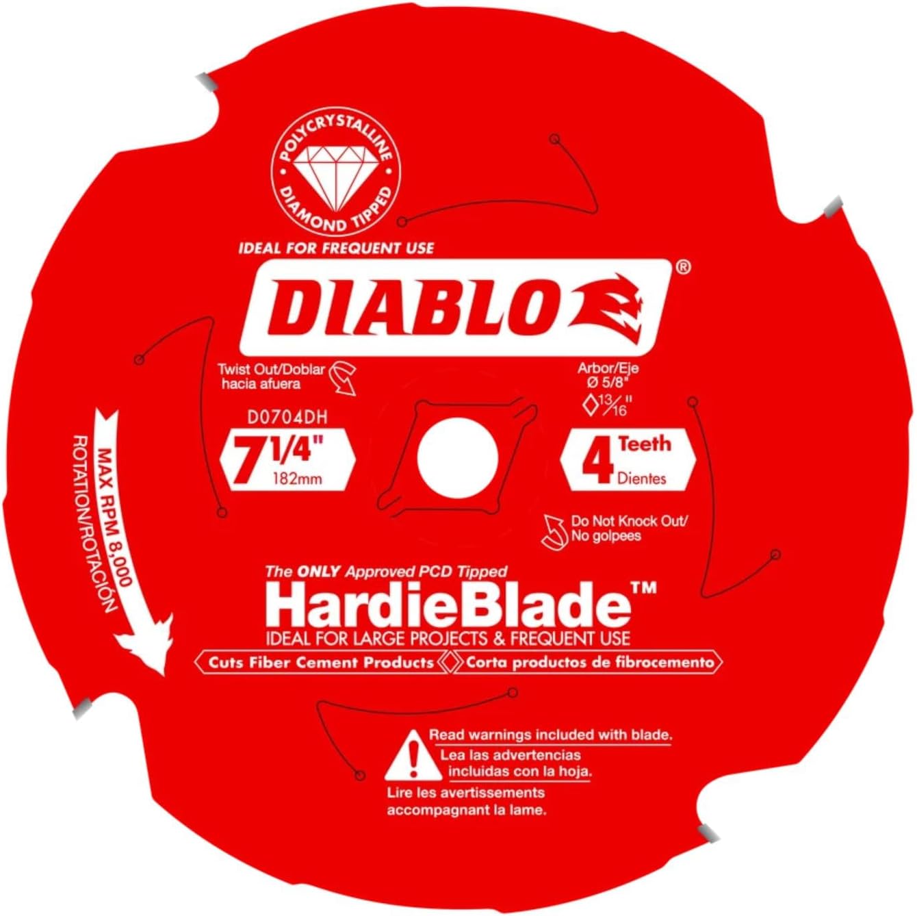 Freud D0704DH Diablo 7-1/4"x4T PCD Tip TCG Hardie Fiber Cement Saw Bld,5/8 Arbor