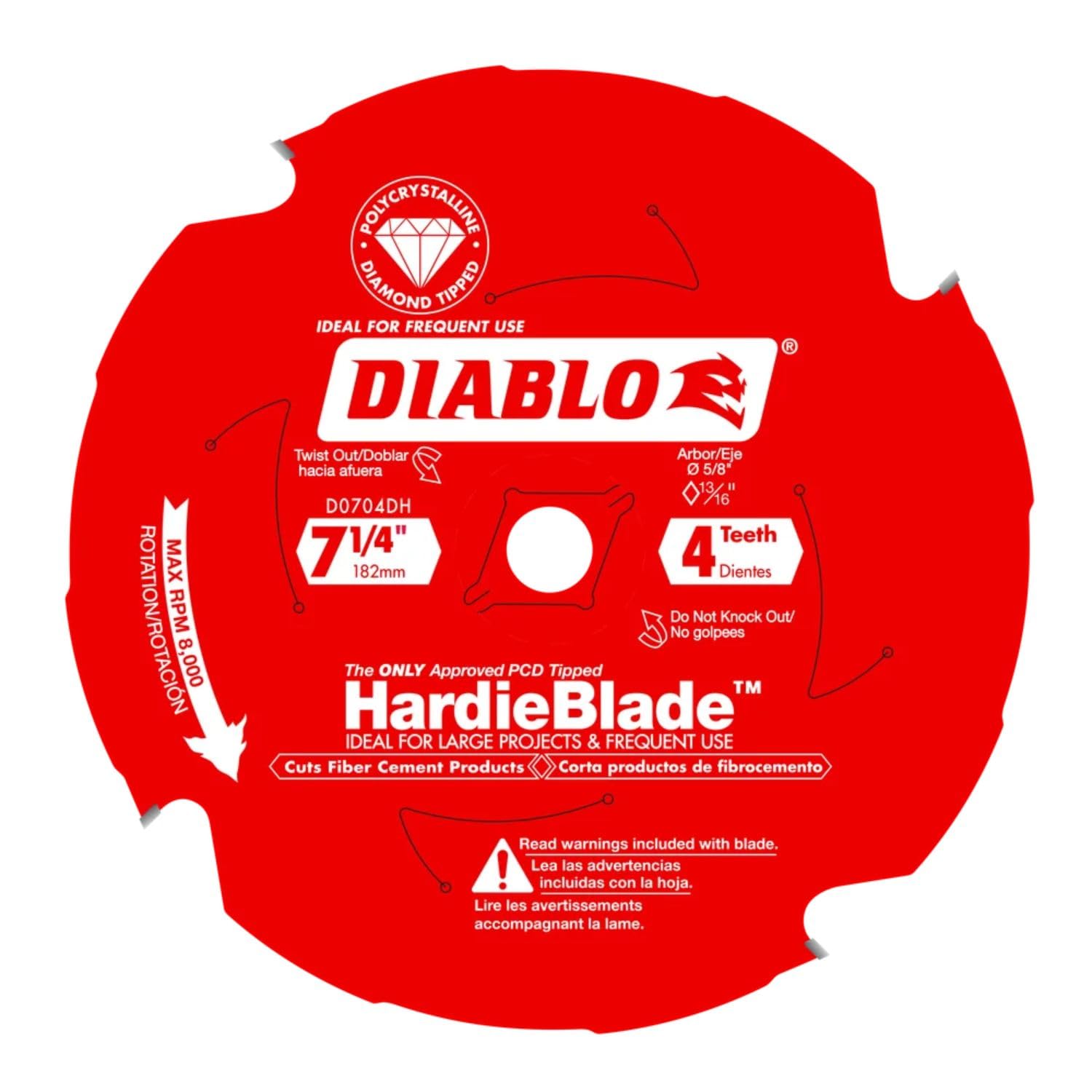 Diablo HardieBlade Saw Blade for Fiber Cement - 7-1/4" x 4-Teeth, PCD Tipped - D0704DH