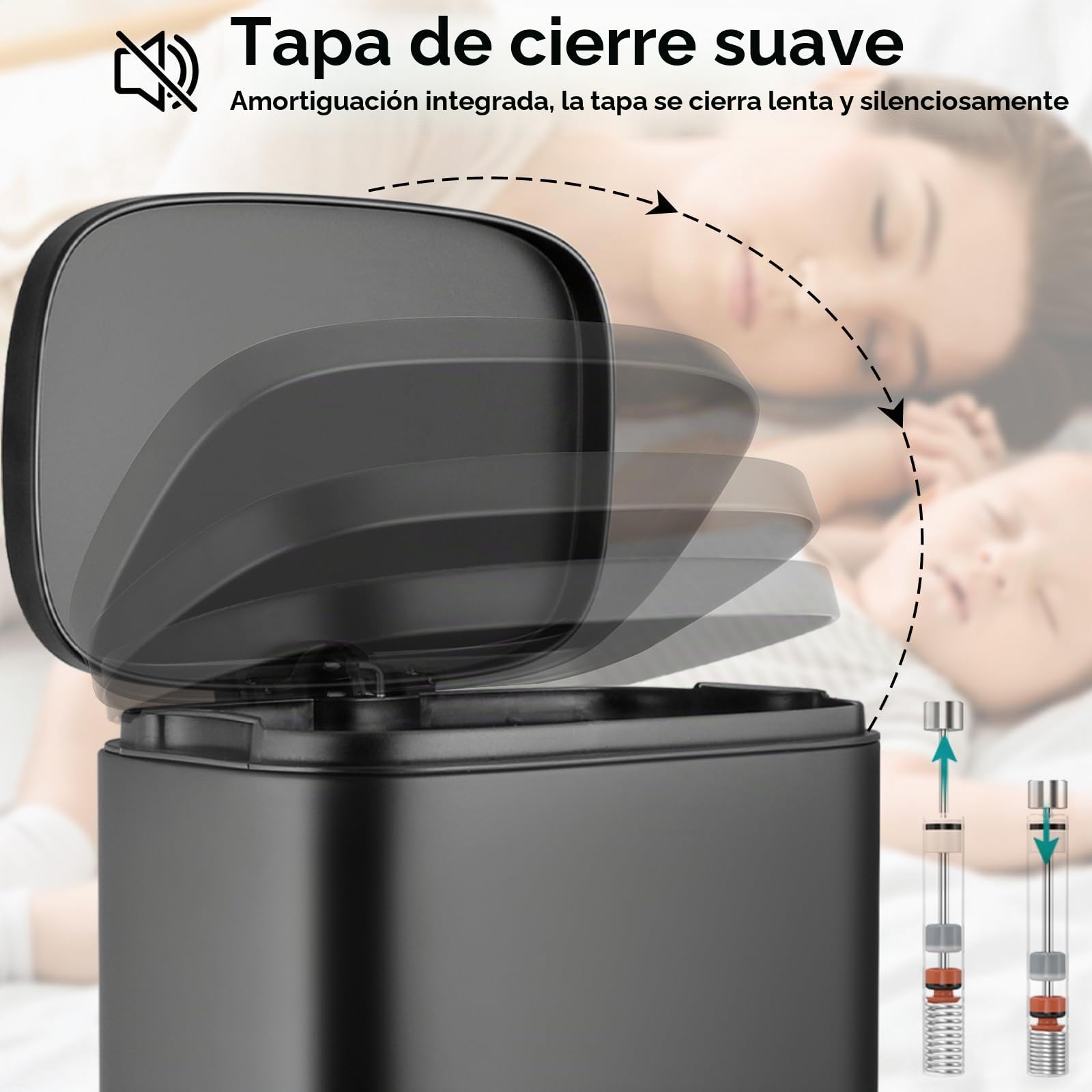 LIFERUN Cubo de Basura Cocina 30 Litros, Cubos Basura Metálicas, Papelera Grande con Tapa de Cierre Suave y Cubo Interior, per Cocina, Baño, Wc u Oficina, Negro