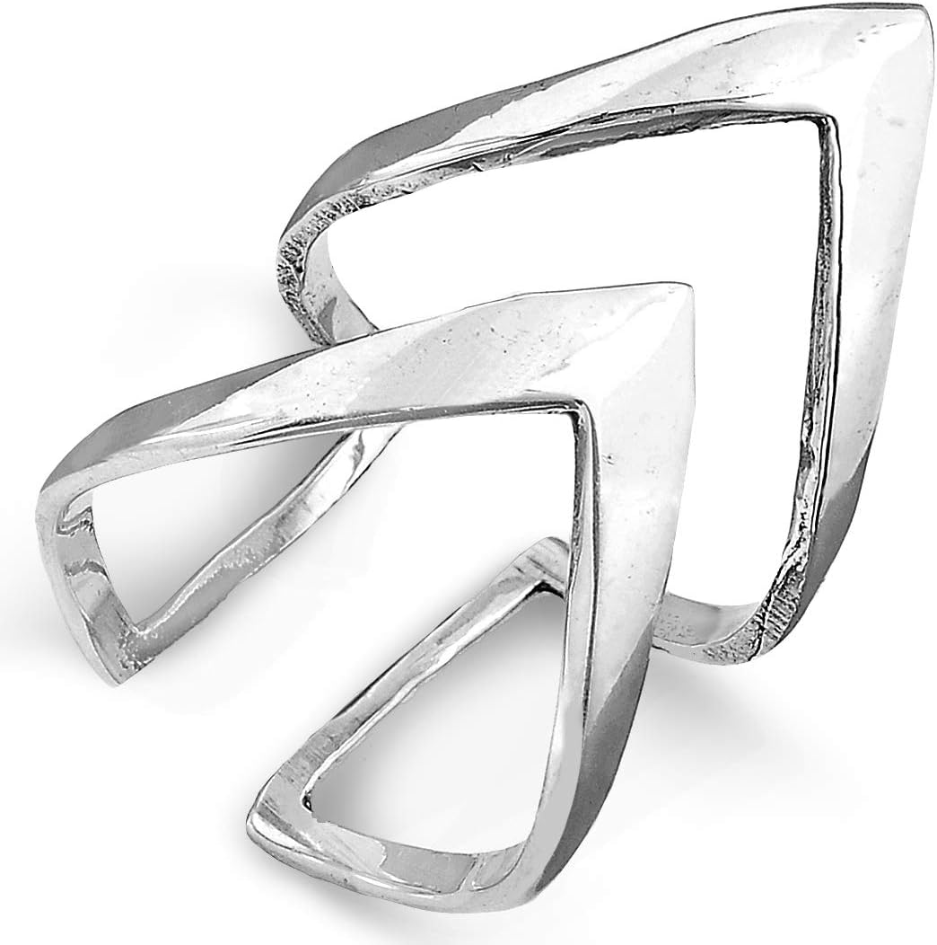 Boho-Magic Chunky Sterling Silver Chevron Ring for Women – Wide & Thick Band Boho Silver Ring – Silver Statement Ring for Women – Bold Boho Jewelry for Her