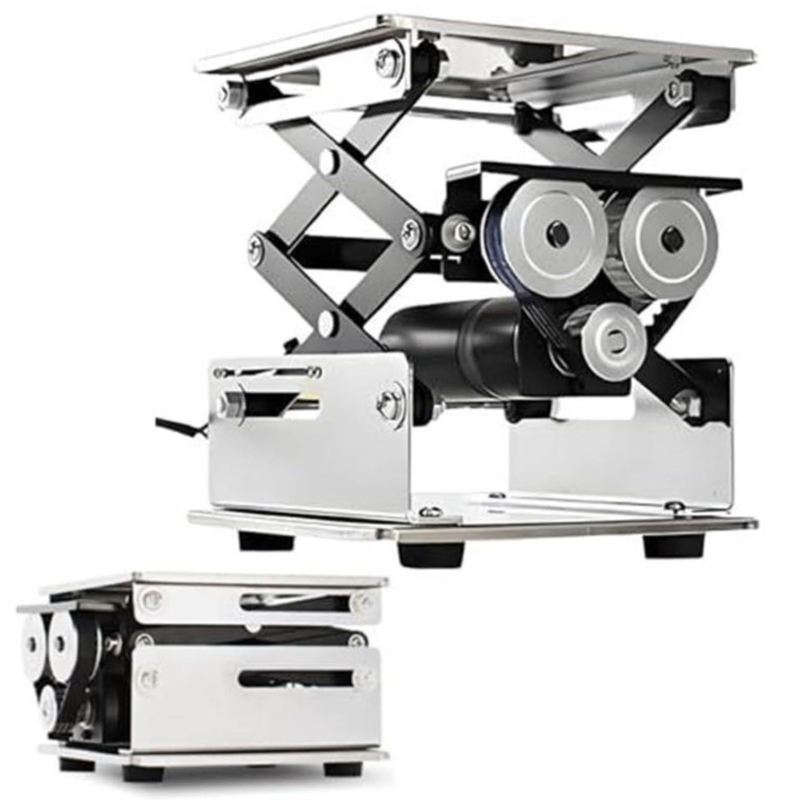 Plataforma Elevadora de Tijera Eléctrica Soporte de Mesa de Laboratorio de Acero Inoxidable con Control Remoto, Capacidad de Carga de 10 Kg, Altura Ajustable 20x20cm