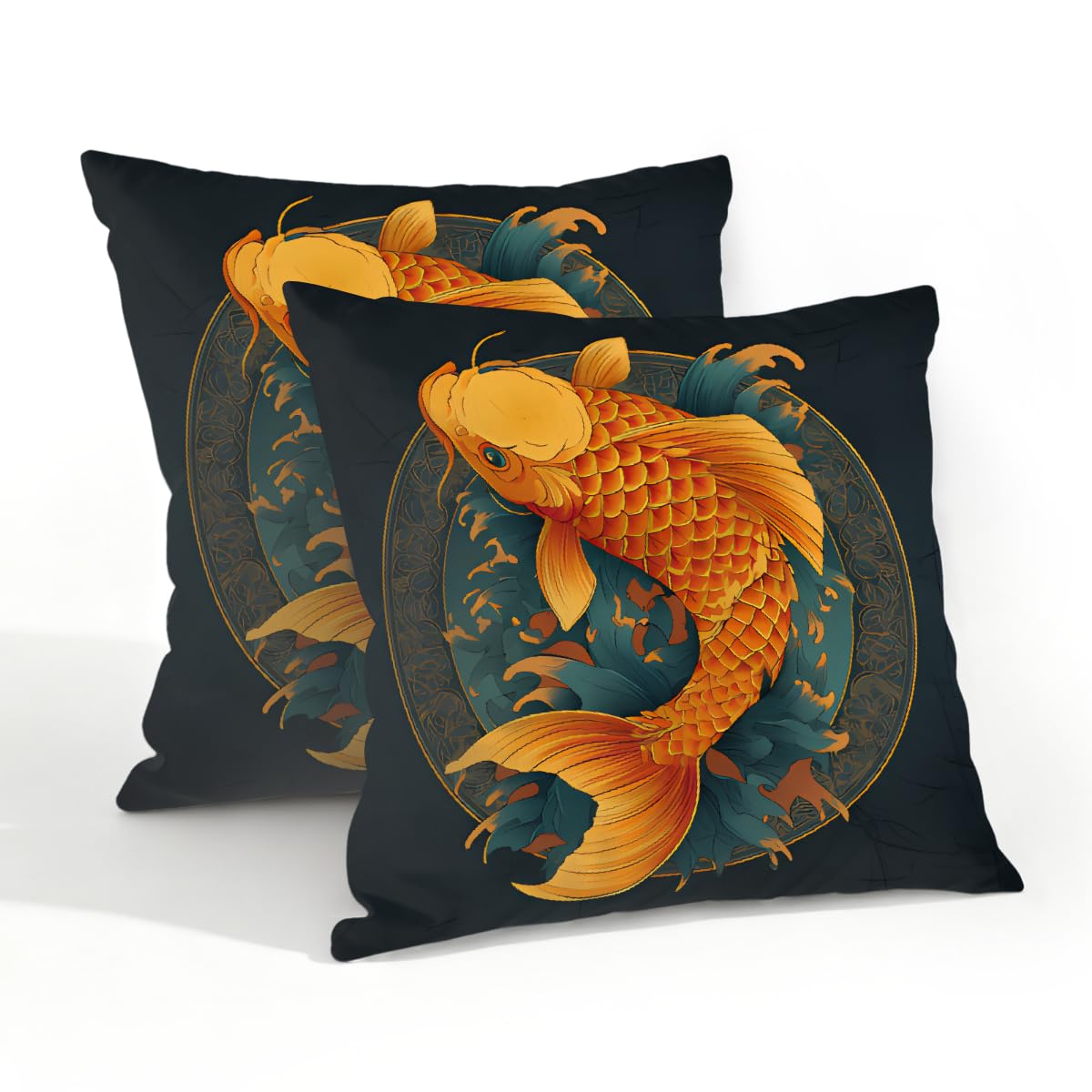 Outdoor Pillow Covers Waterproof Pillowcases 20x20in Set of 2 Asian Koi Fish Decorative Throw Cushion Case for Couch Sofa Garden Patio Furniture