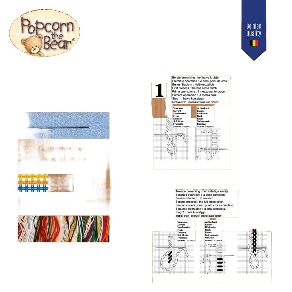 Vervaco Kreuzstich Stickpackungen Kissen Stickerei Set Anfänger Vorgedruckt Popcorn Ich Liebe Dich DIY Set Kreativ Set Für Erwachseneca. 40 x 40 cm Bastelset Handwerker Haus Dekoration