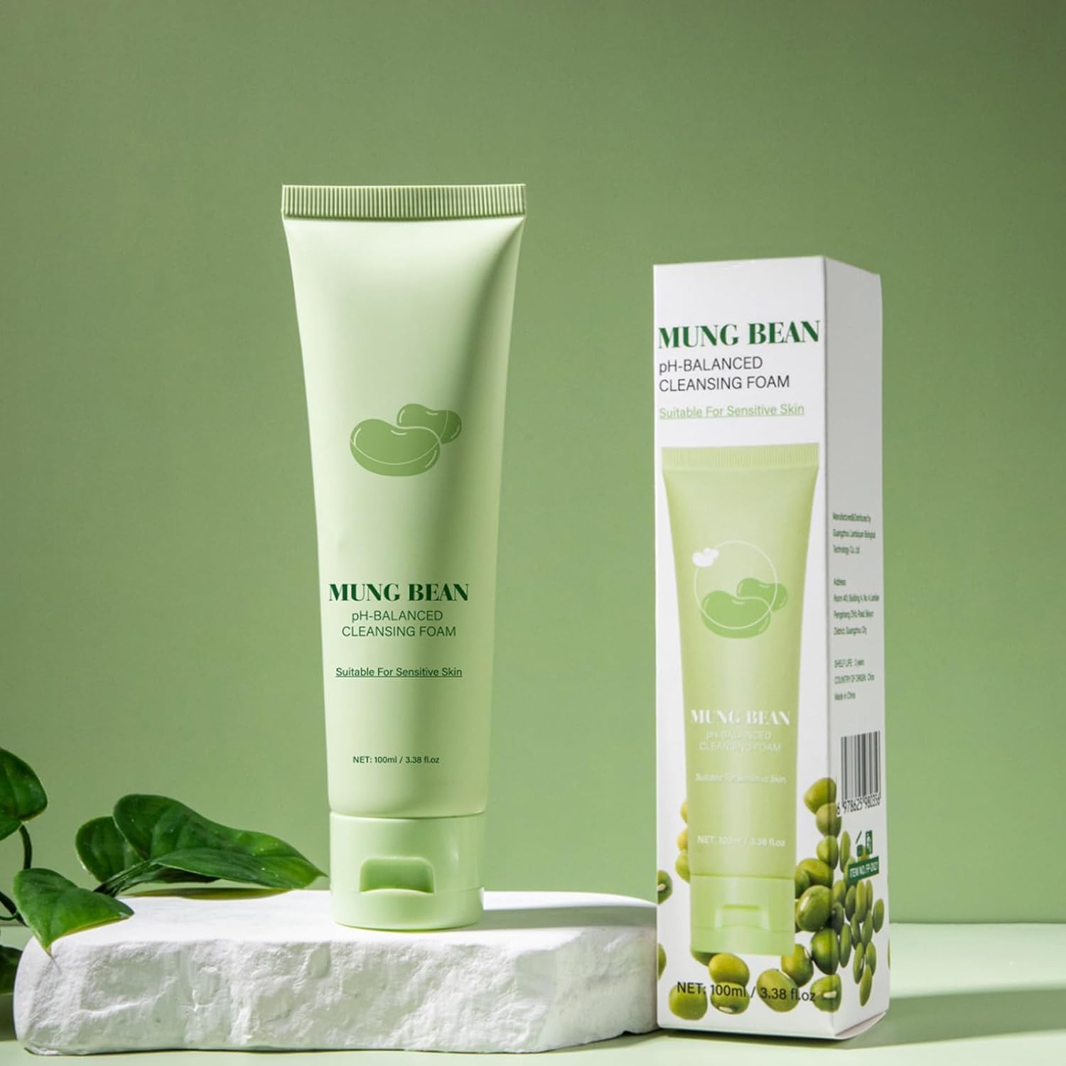 Schiuma detergente bilanciata per fagioli mung Detergente per il viso a pori profondi Esfoliante delicato Detergente per il viso idratante lenitivo per tutti i tipi di pelle (1Pezzo)