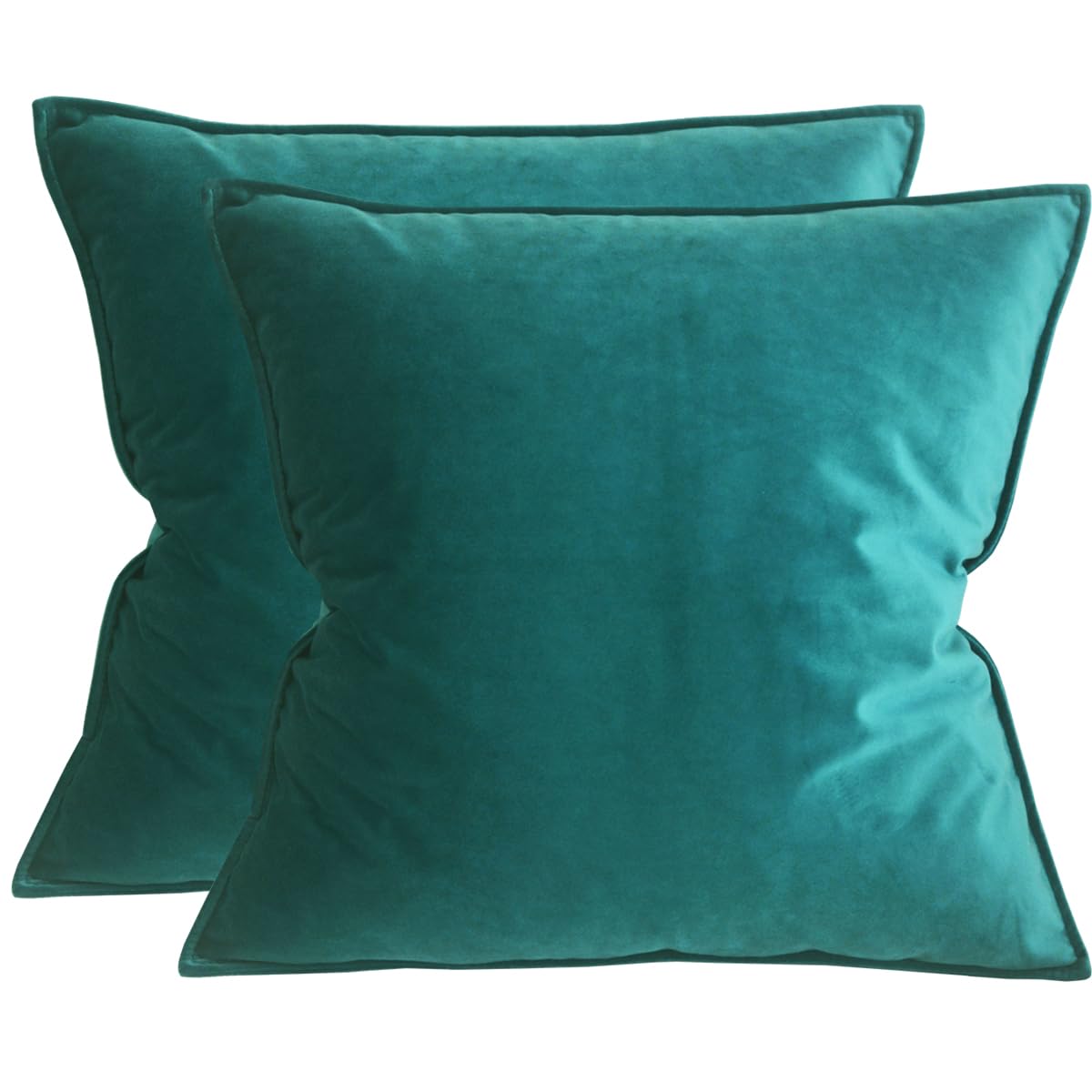 Lutanky Pack of 2 Velvet Cushion Covers Decorative Square Throw Pillow Case Soft Flanges Pillowcases for Sofa Bedroom with Invisible Zipper Peacock Green 50cm x 50cm 20x20 Inch — image 1